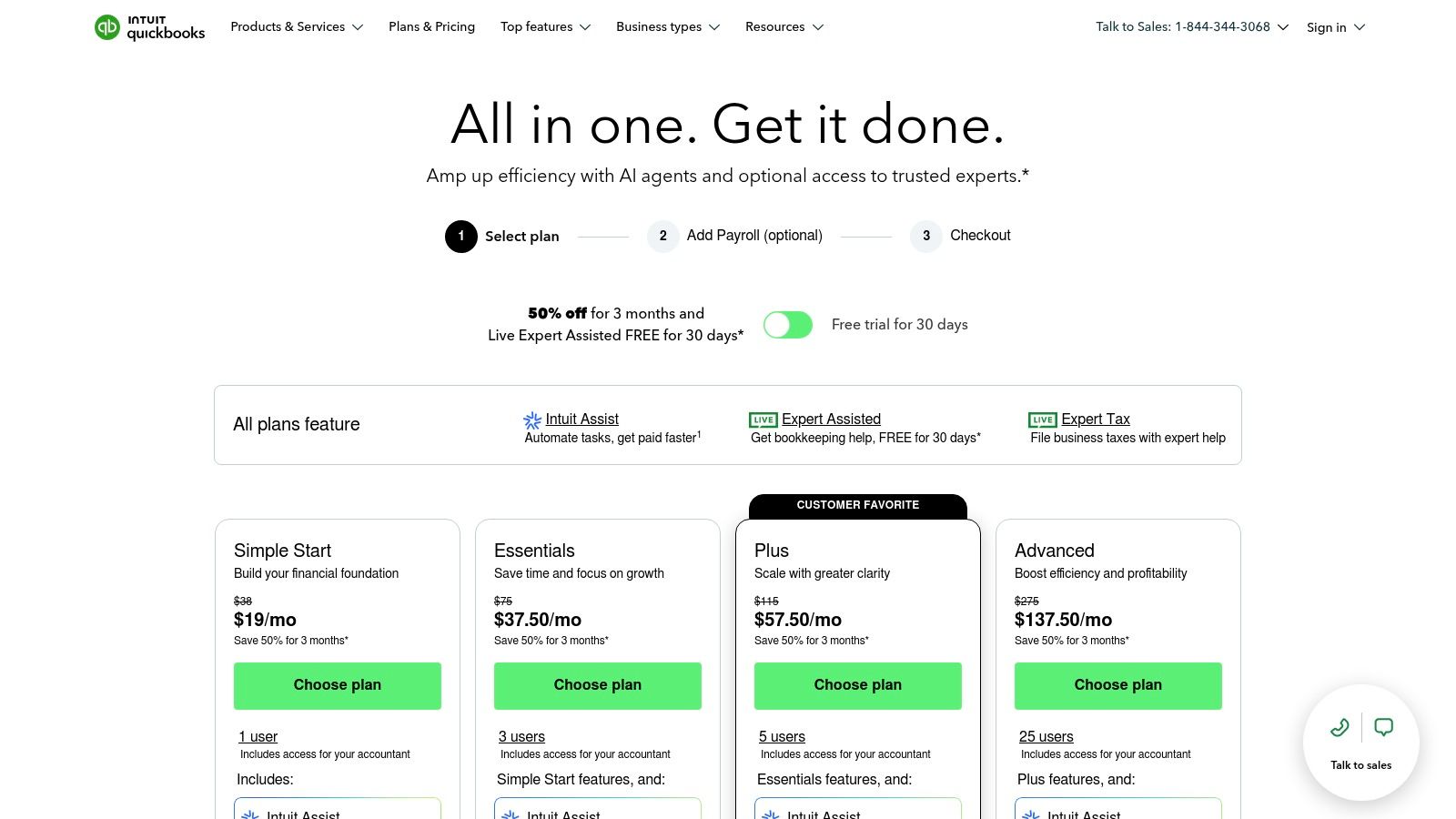 QuickBooks Online dashboard showing business overview and cash flow charts