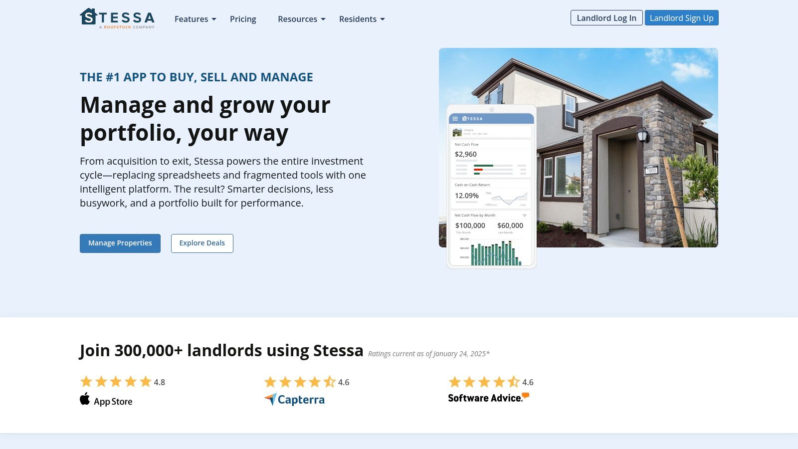 Stessa dashboard showing property performance metrics