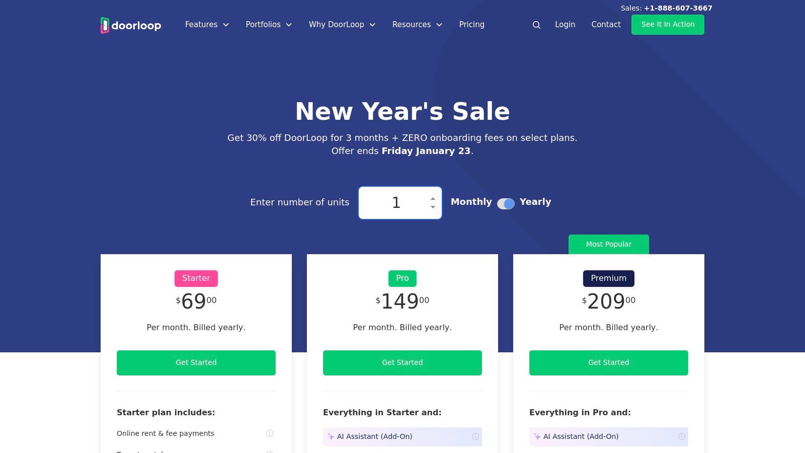 DoorLoop pricing plans showing different tiers and features
