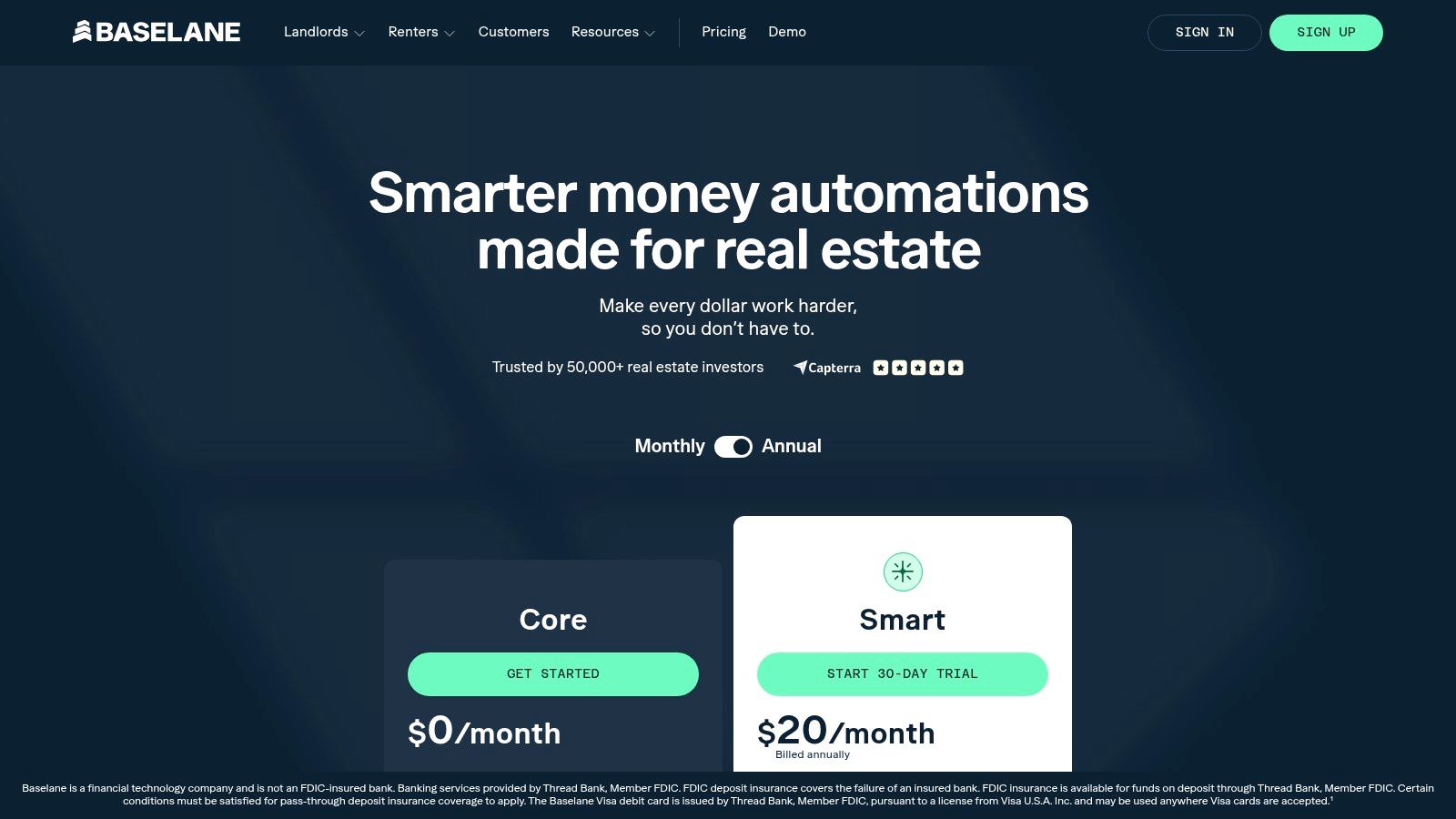 Baselane dashboard showing rental income and expenses