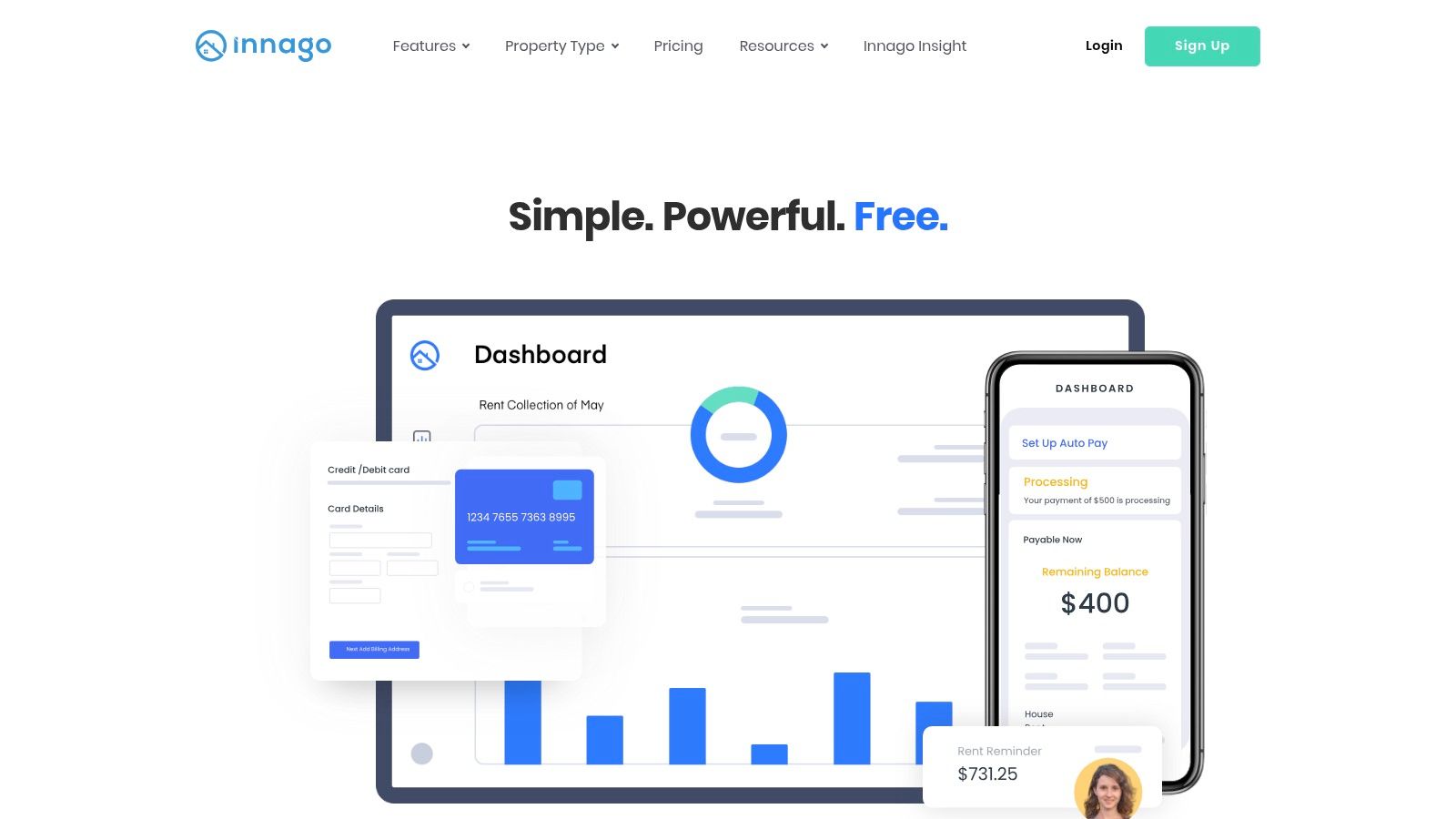 Innago dashboard showing rental property management overview