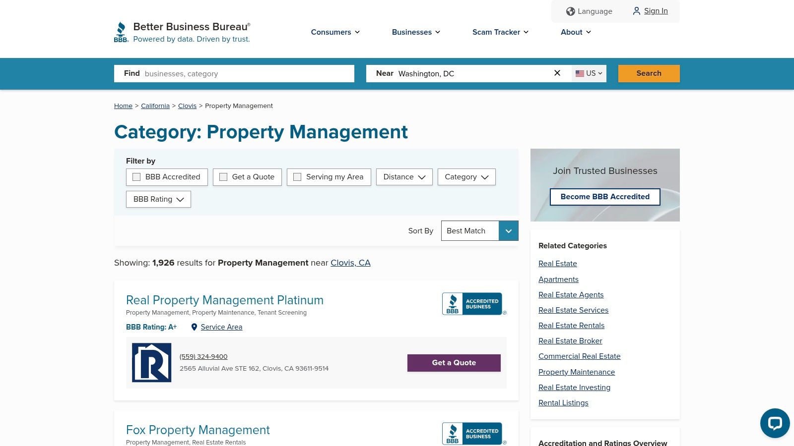 Better Business Bureau (BBB) – Property Management Near Clovis