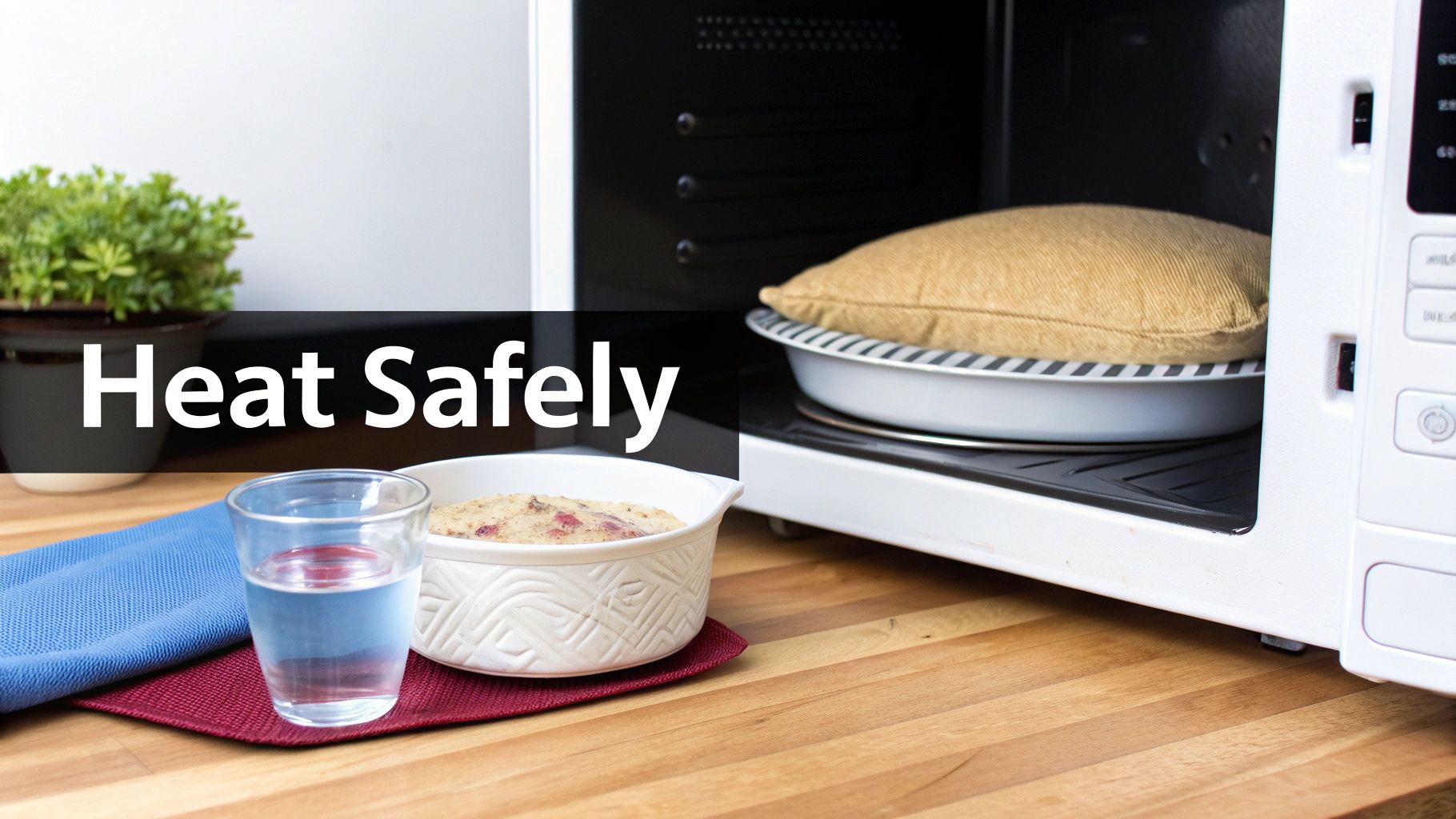 A person carefully placing a DIY heat pack into a microwave.