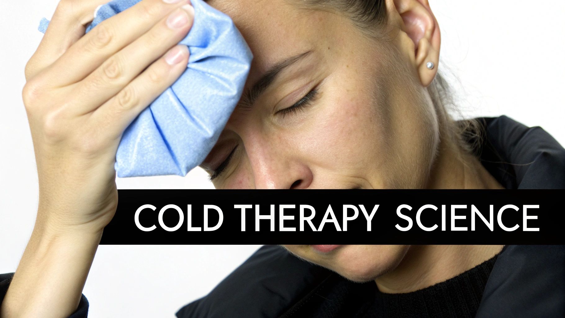 A person using a cold compress on their forehead to relieve a headache.