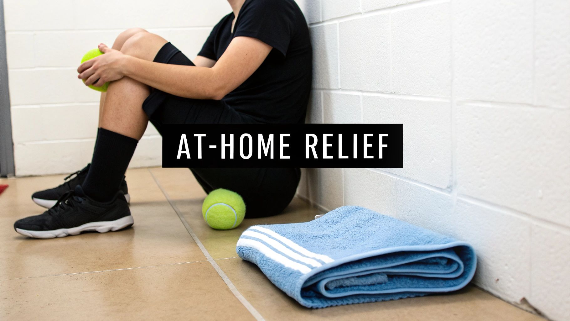 A person gently massaging their shoulder to relieve muscle tension.