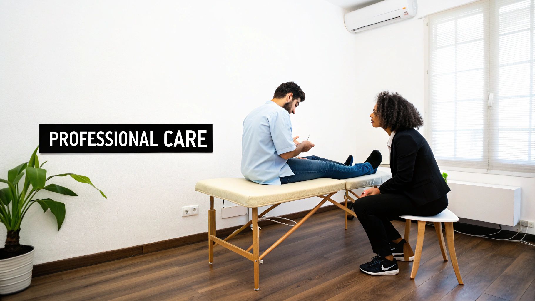 A healthcare professional treating a patient's shoulder.