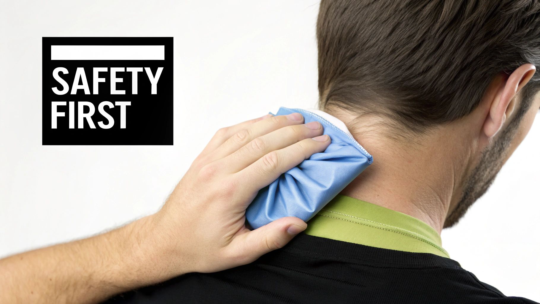 A person wrapping a gel pack in a cloth before applying it.