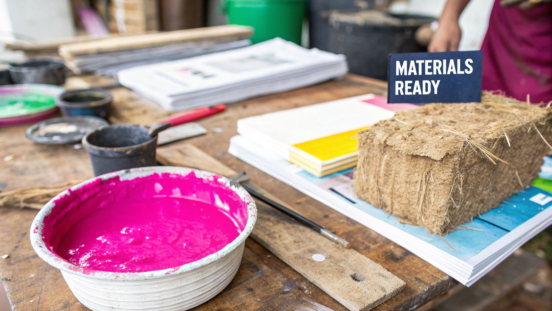 A woman creating handmade paper
