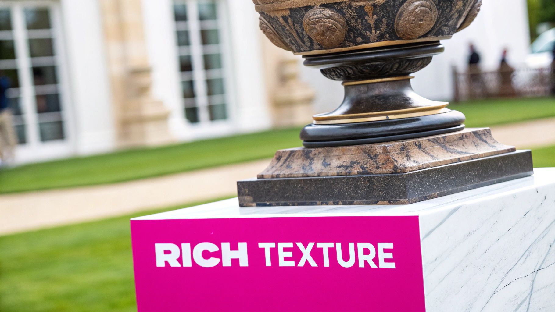 A large abstract painting hangs above a minimalist console table in a high-ceilinged room, demonstrating proper scale.