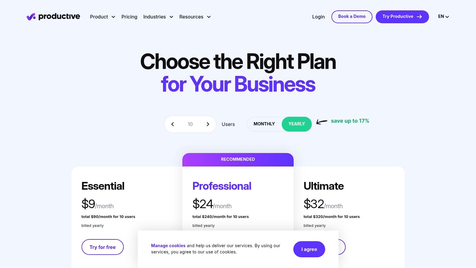 Productive.io pricing plans