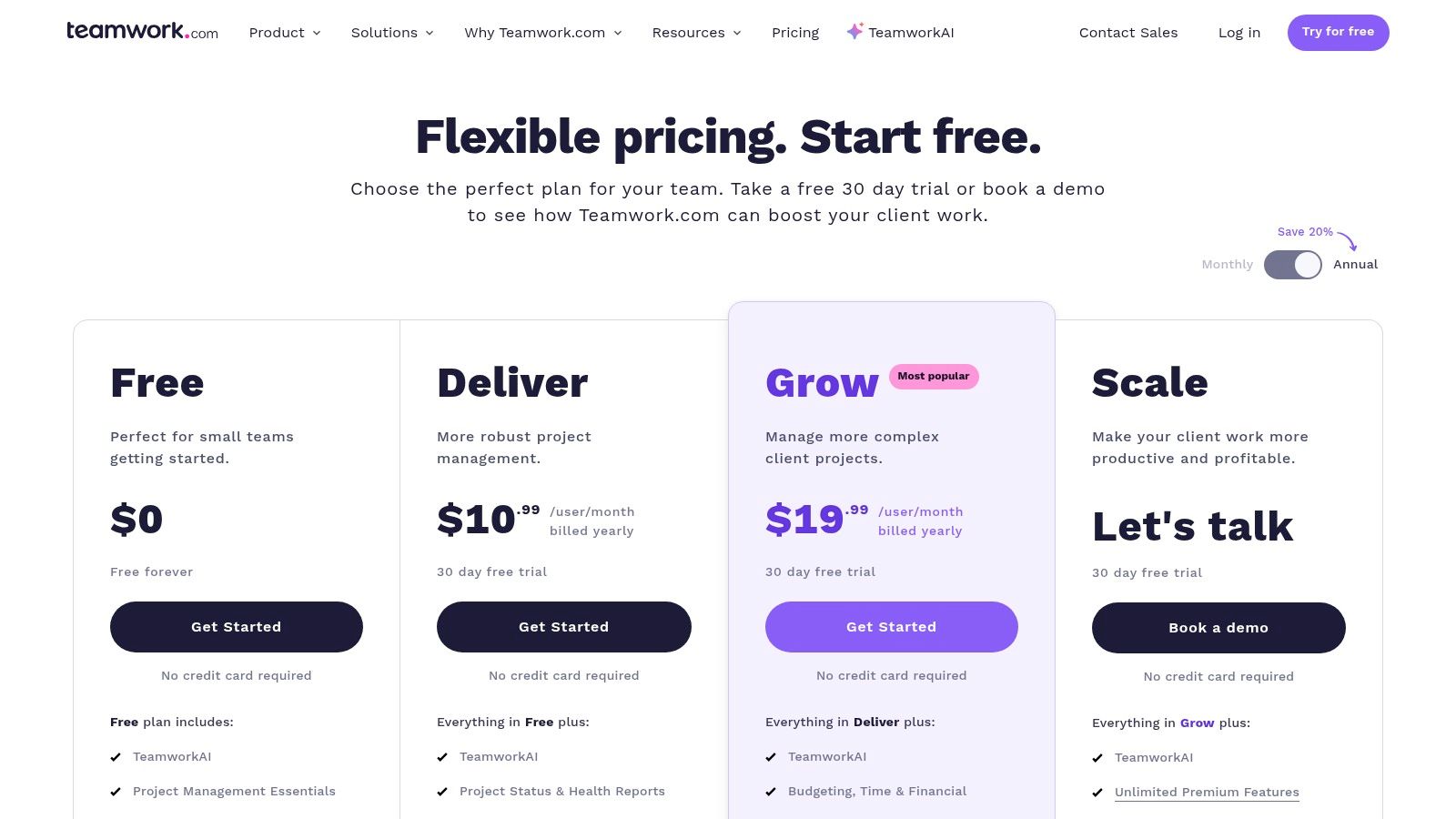 Teamwork.com pricing plans
