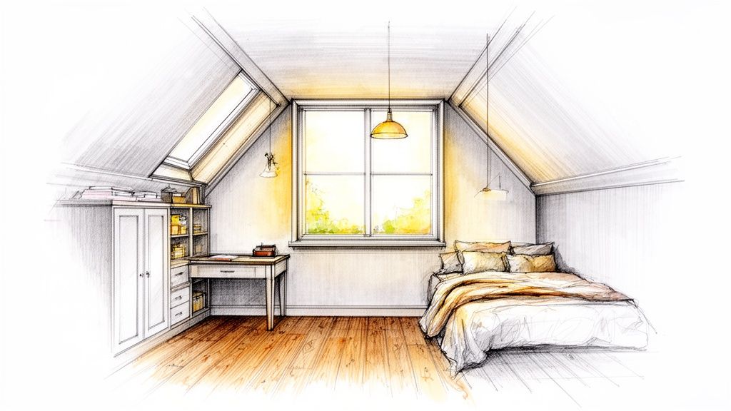 Sketch of a finished dormer loft conversion in a Christchurch property.