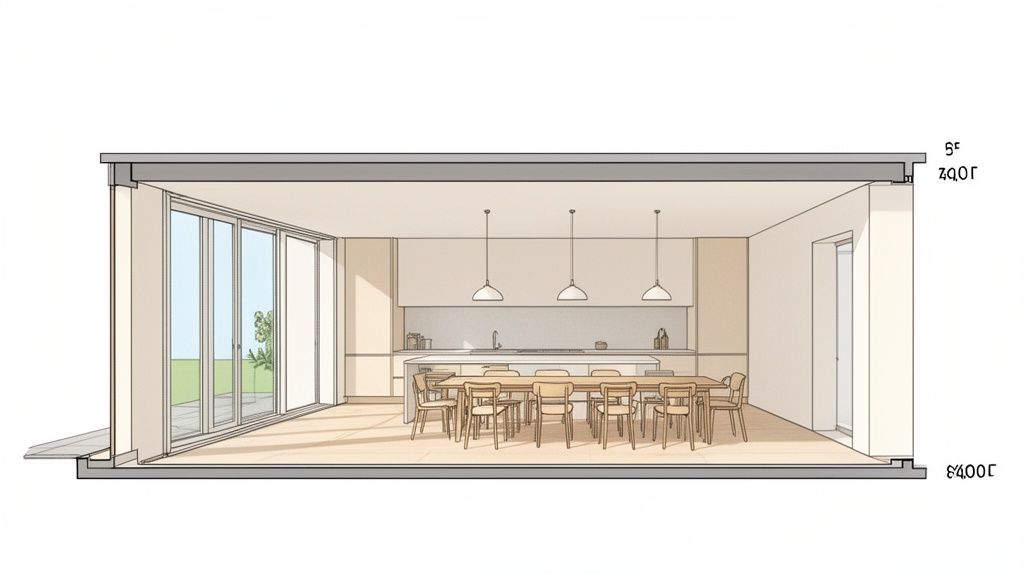 An open-plan kitchen and dining room extension in a Poole property.