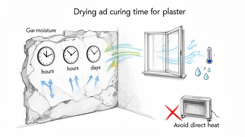 Diagram showing plaster drying and curing times for projects in Ringwood.
