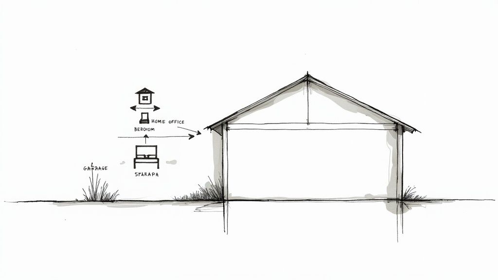 A stunning garage conversion in Highcliffe, now a bright and airy home office.