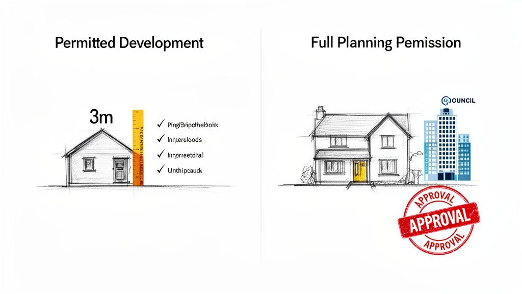 Comparison of permitted development vs. full planning permission for property extensions in Christchurch.