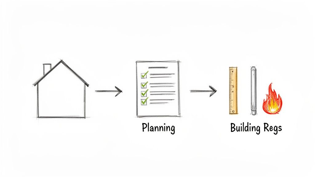 Diagram showing the building process for a dormer windows loft conversion in Southampton.