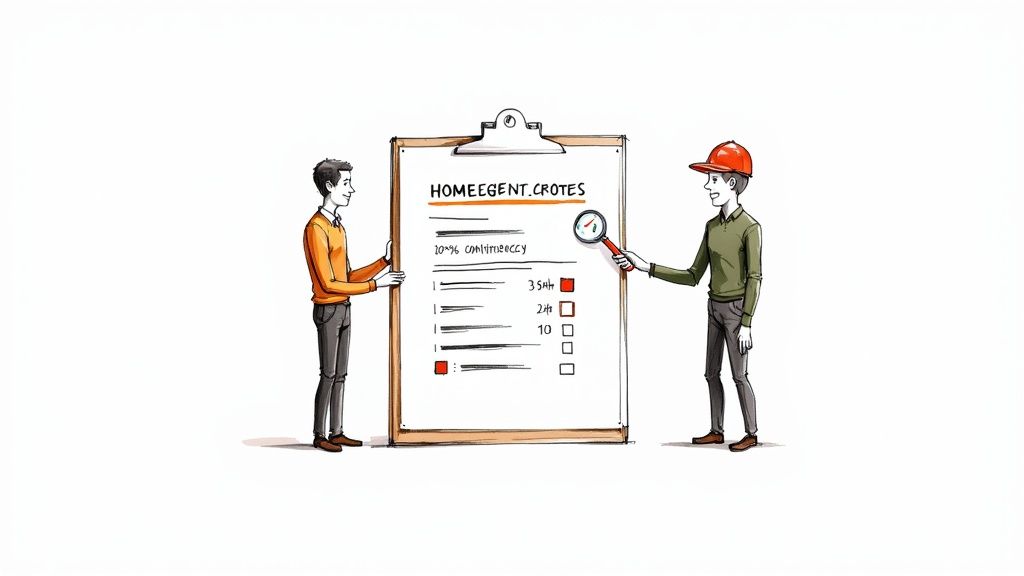 Two professionals reviewing a refurbishment checklist for a Ringwood project.