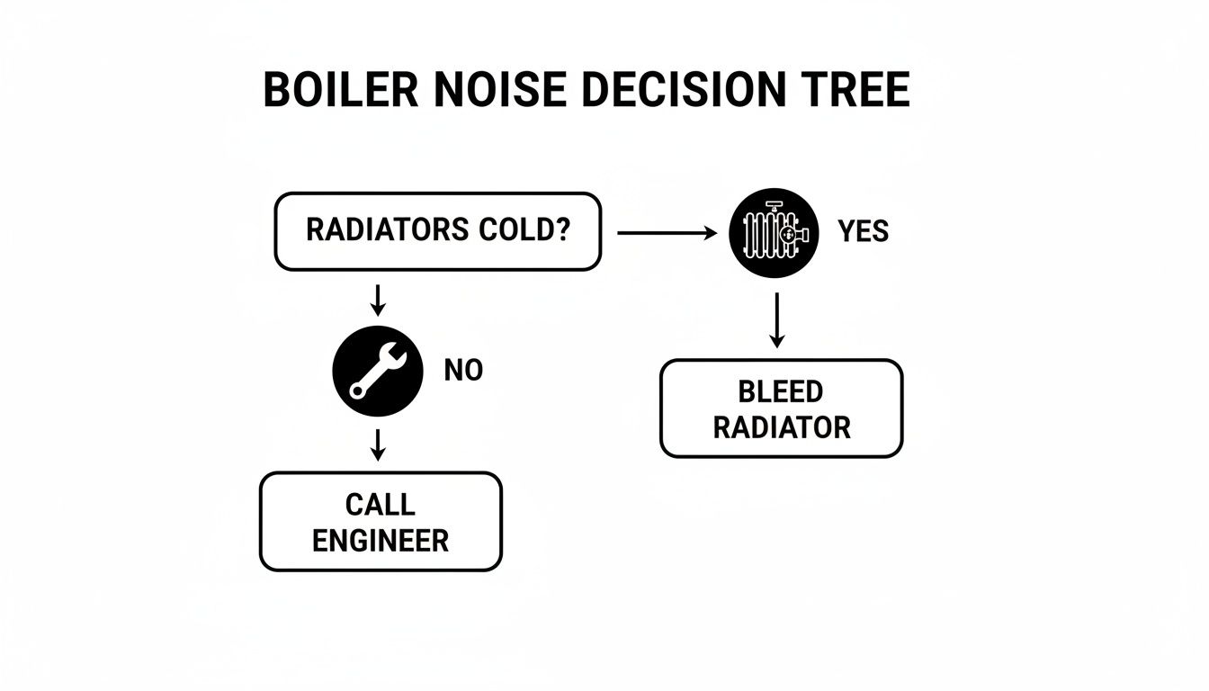 A decision tree for a boiler making a loud banging noise, for homes in Bournemouth and Poole.