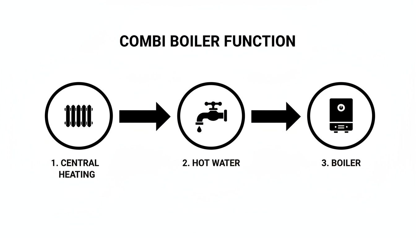 Diagram showing how a combi boiler system works in Christchurch homes