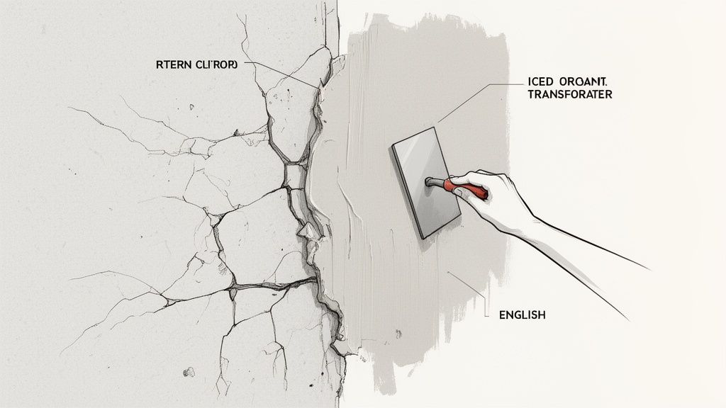 A professional plasterer skimming a wall in a Bournemouth home renovation.