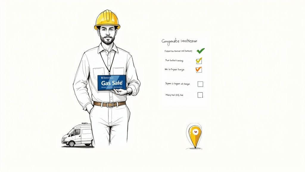 Gas Safe engineer for emergency boiler repair in Bournemouth, showing ID badge.