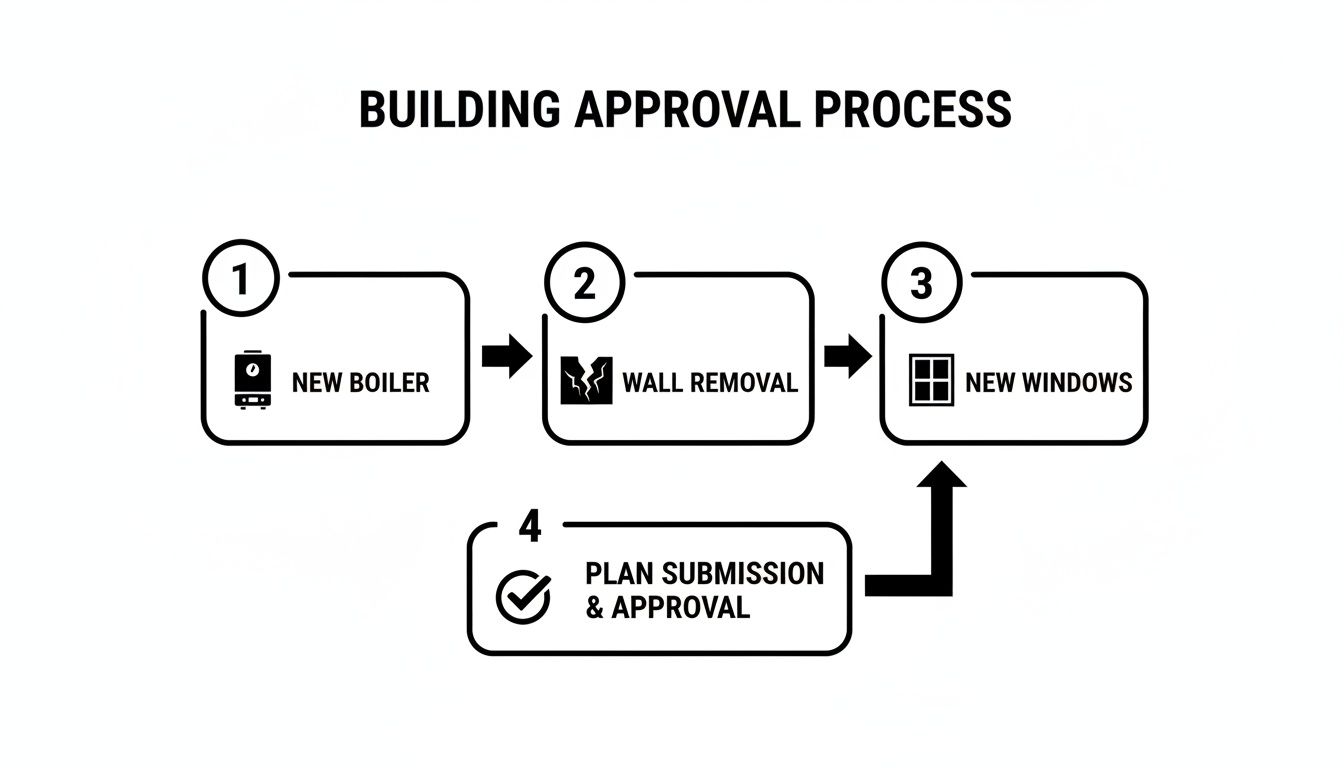 A flowchart showing the building approval process for projects in Southampton and Christchurch.