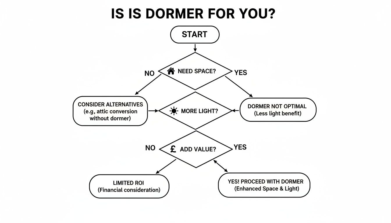 Flowchart of dormer window suitability for a home in Highcliffe or Bournemouth.