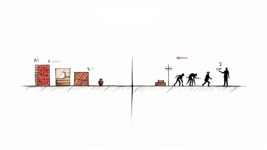 A split diagram illustrates the evolution of construction materials in Southampton on one side and human development on the other.