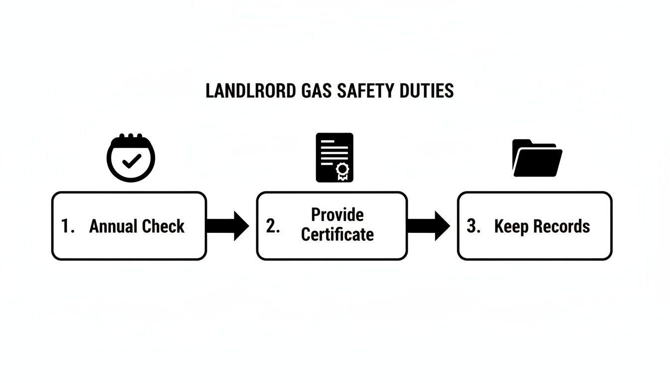 A friendly Hallmoore Developments engineer in Bournemouth explains the landlord gas safety duties flowchart to a client.