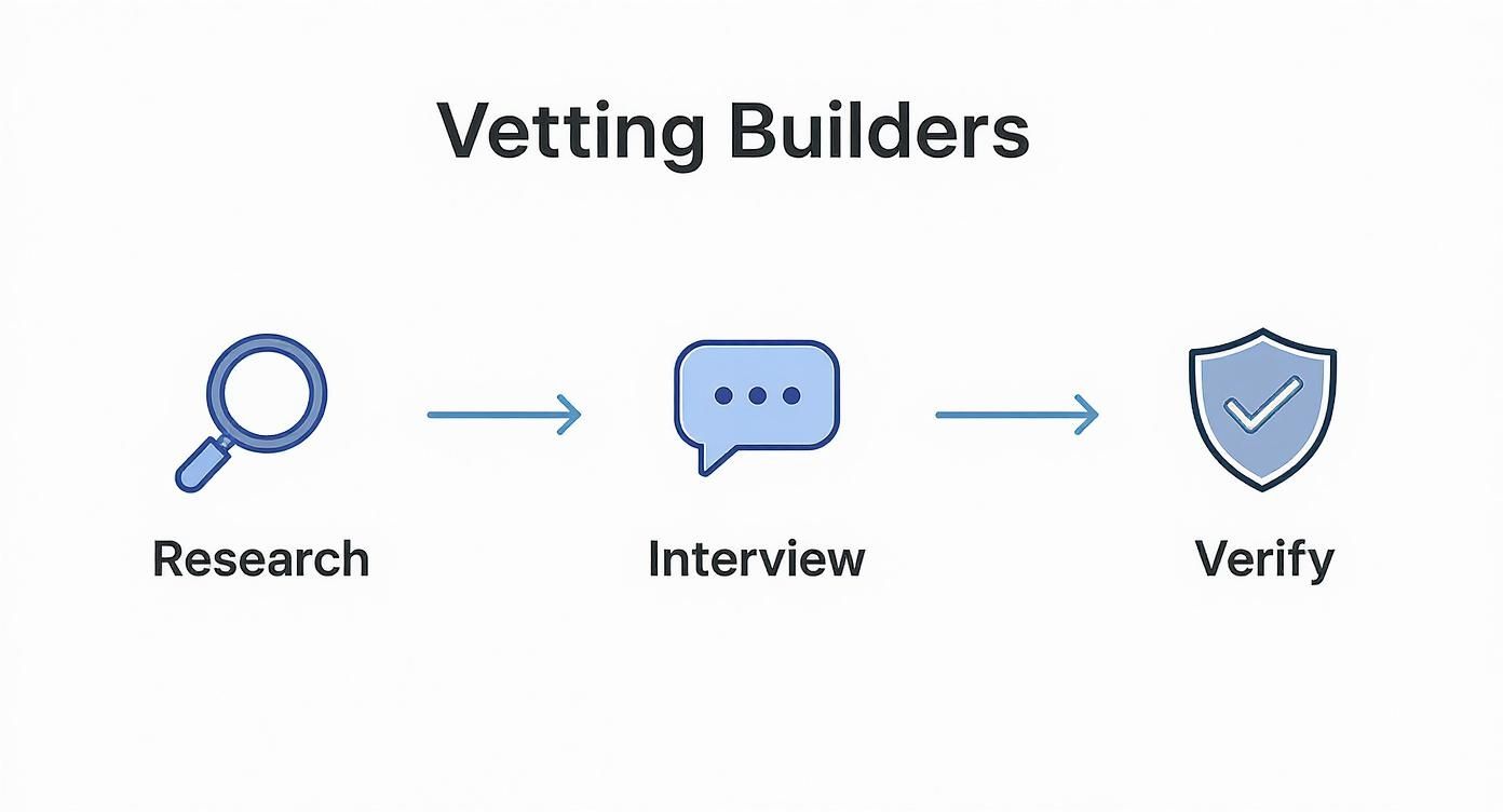 Infographic showcasing our process for vetting builders in Highcliffe, Bournemouth, Southampton, Christchurch, Poole, and Ringwood.