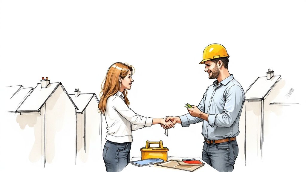 A local building company in Highcliffe shaking hands on a deal.