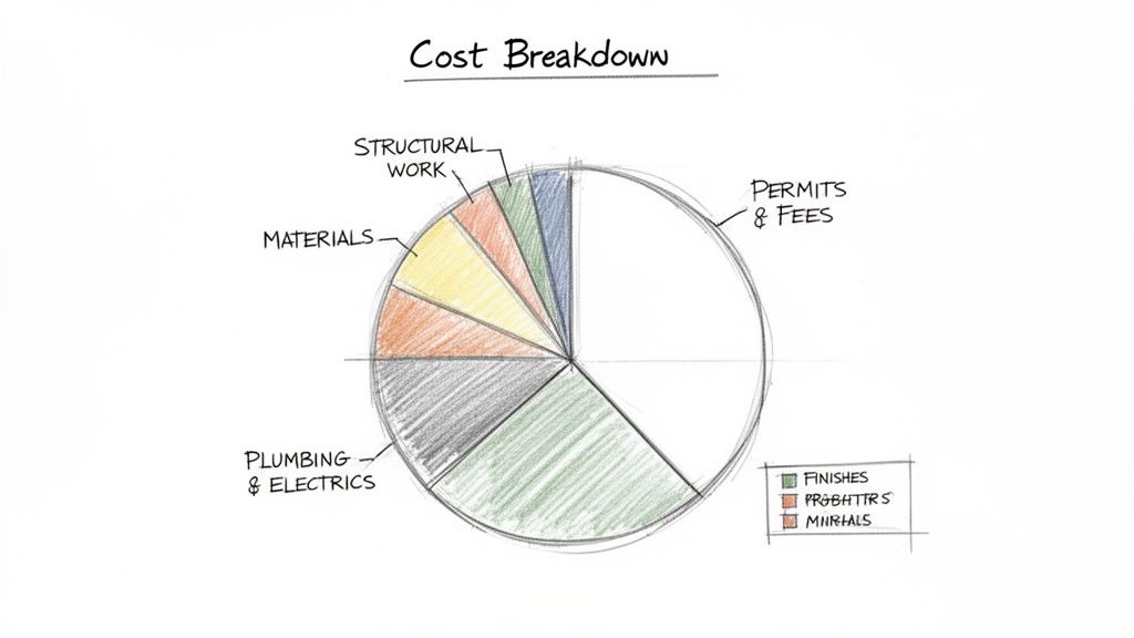 A sketch of a cost breakdown pie chart for a loft conversion in Highcliffe.