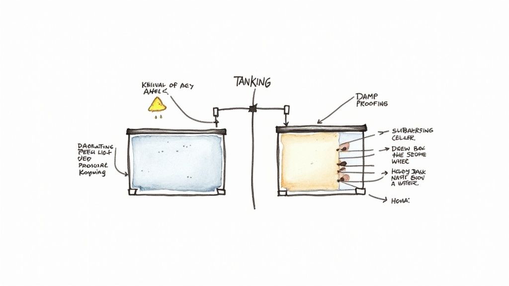 A construction tanking system being applied to a basement wall in a Highcliffe property