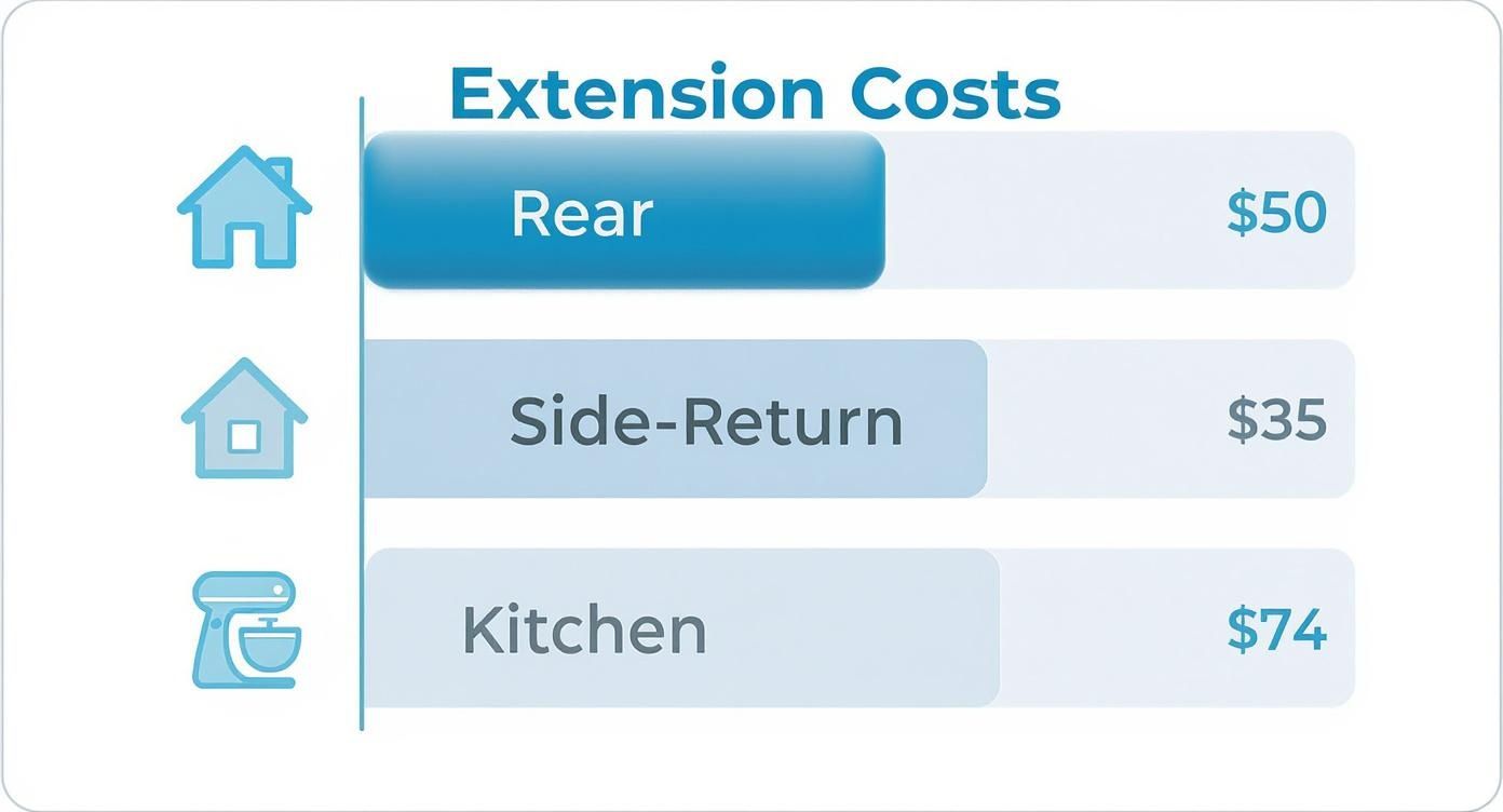 Infographic detailing the cost of a house extension in Christchurch.