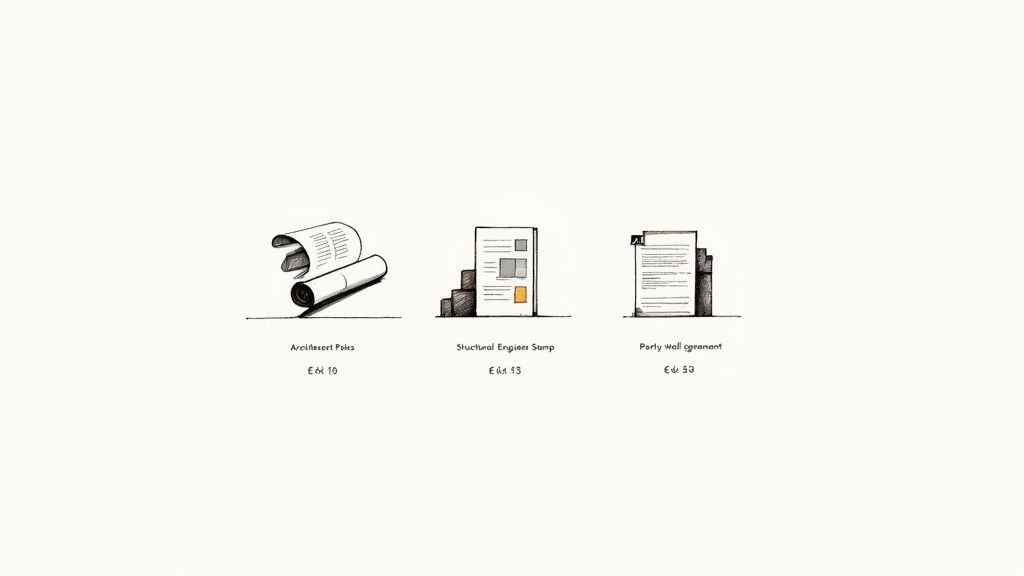 A line art illustration of home extension documents for a project in Bournemouth.