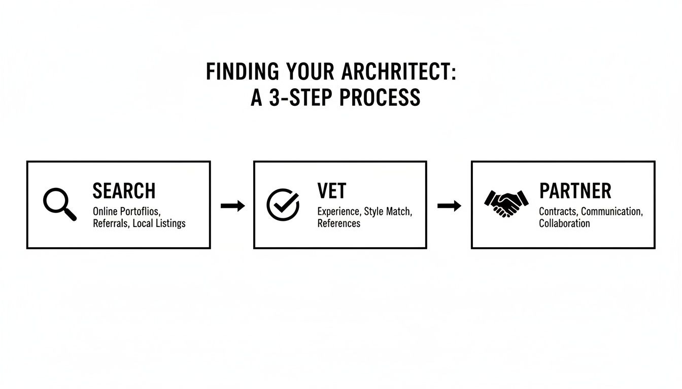 A diagram showing the process for finding an architect in Bournemouth or Christchurch.