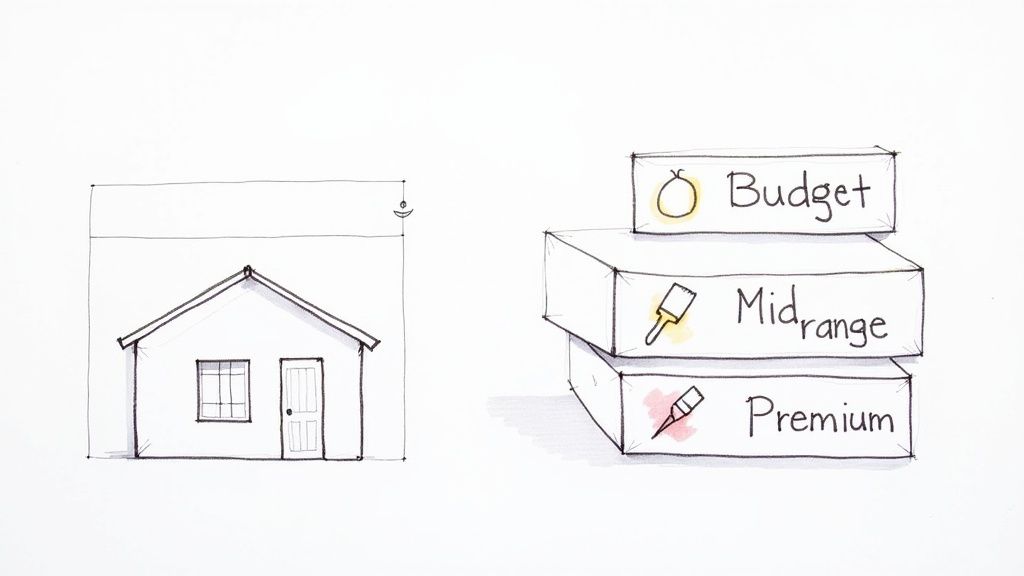 Sketch of a house in Poole next to project tiers for a dormer loft conversion near me.