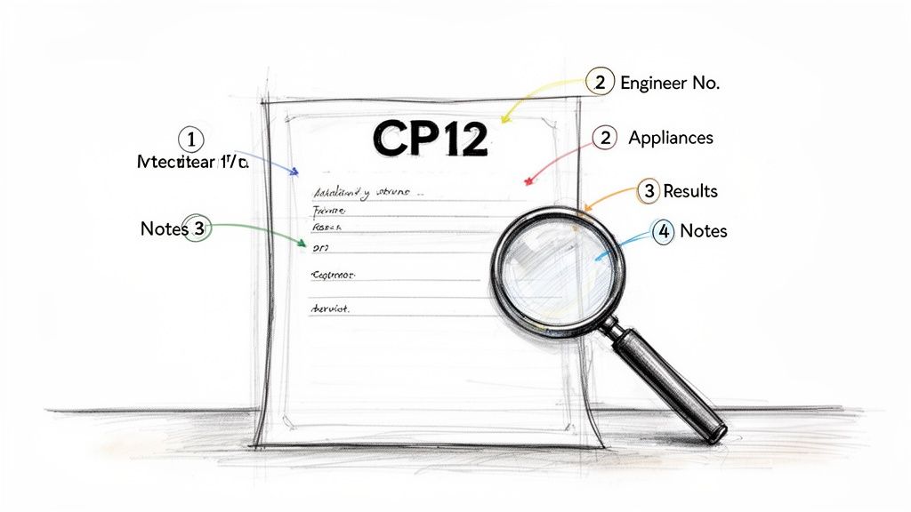 A Hallmoore Developments Gas Safe engineer in Christchurch reviewing a CP12 Gas Safety Certificate with a homeowner.