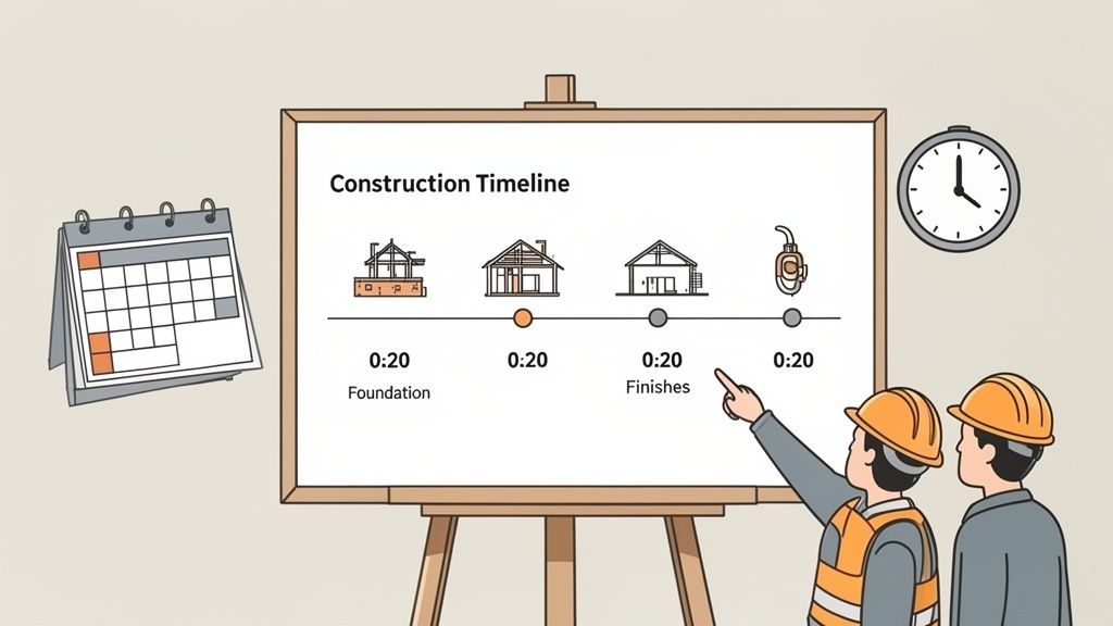 Two construction workers discuss a project timeline in Ringwood.