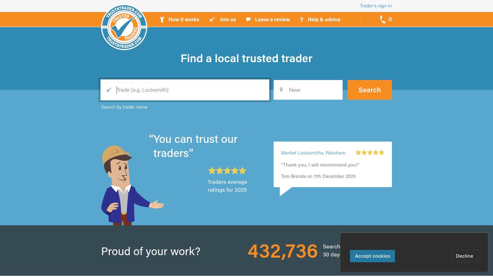 The TrustATrader homepage for finding local tradespeople in Bournemouth.