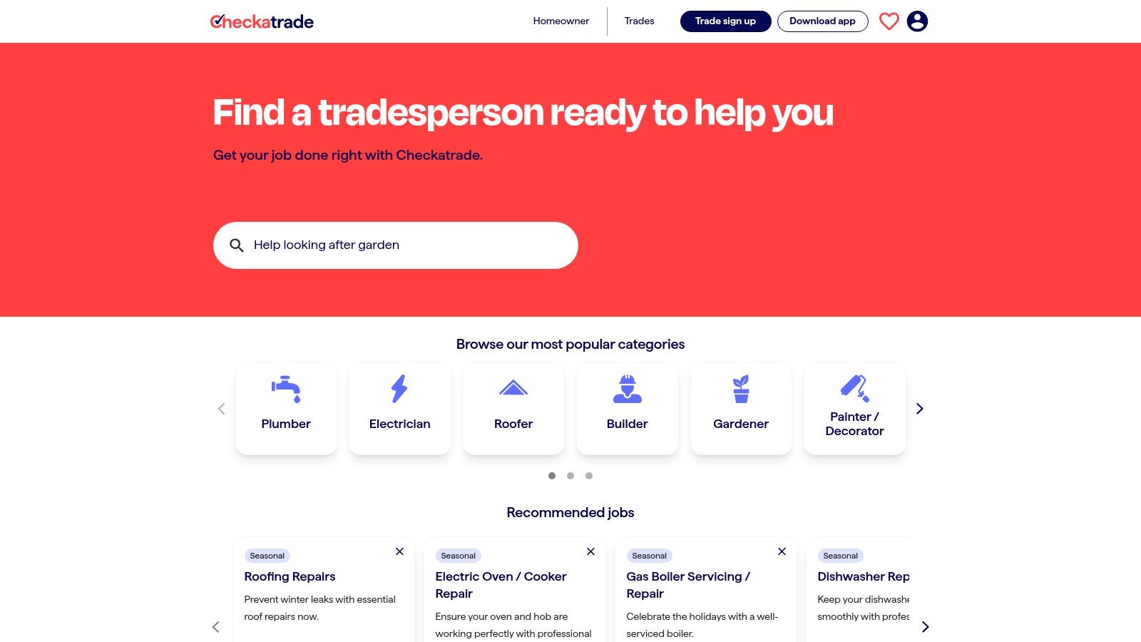 A Checkatrade search for local tradespeople in Poole & Christchurch