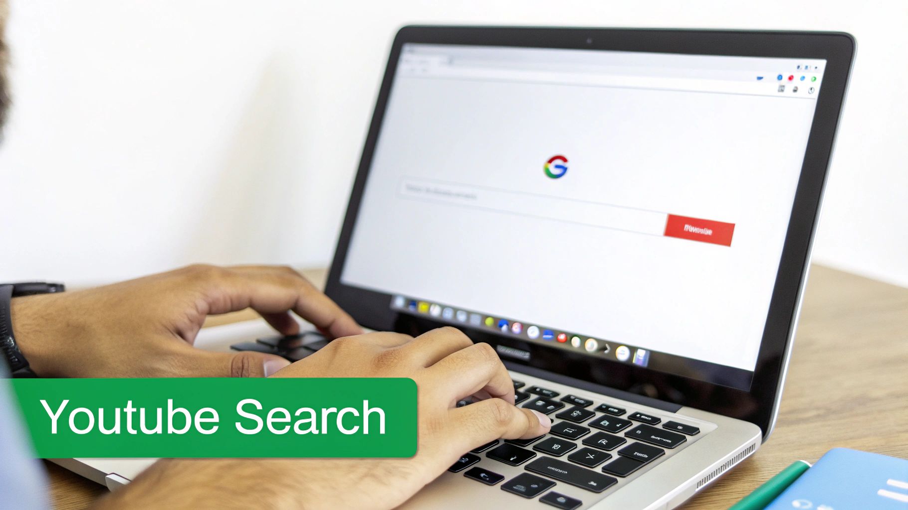 A computer screen showing the YouTube search bar and suggested searches