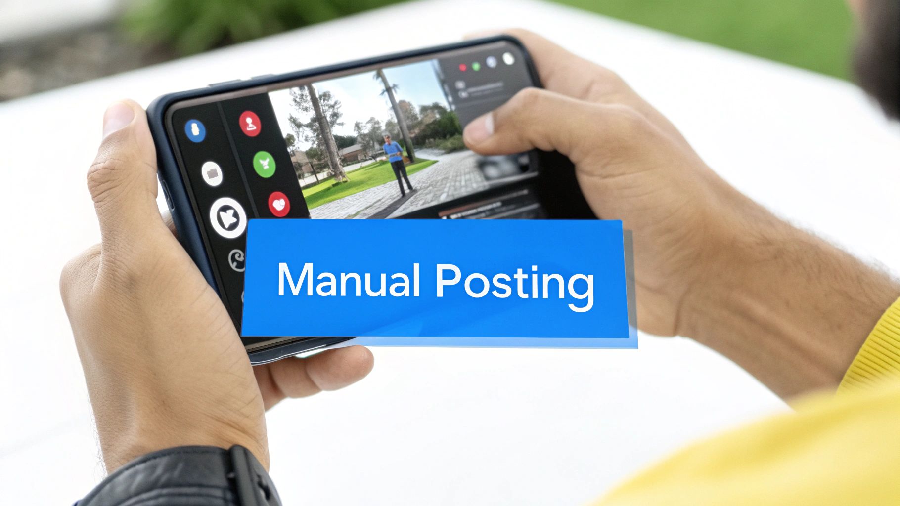A smartphone screen showing the process of downloading a video, symbolizing the manual method of transferring content.