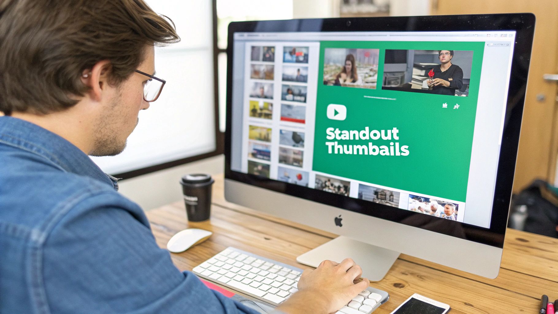 A person editing a video on a laptop, surrounded by professional lighting and camera equipment, illustrating the creation of high-quality content.