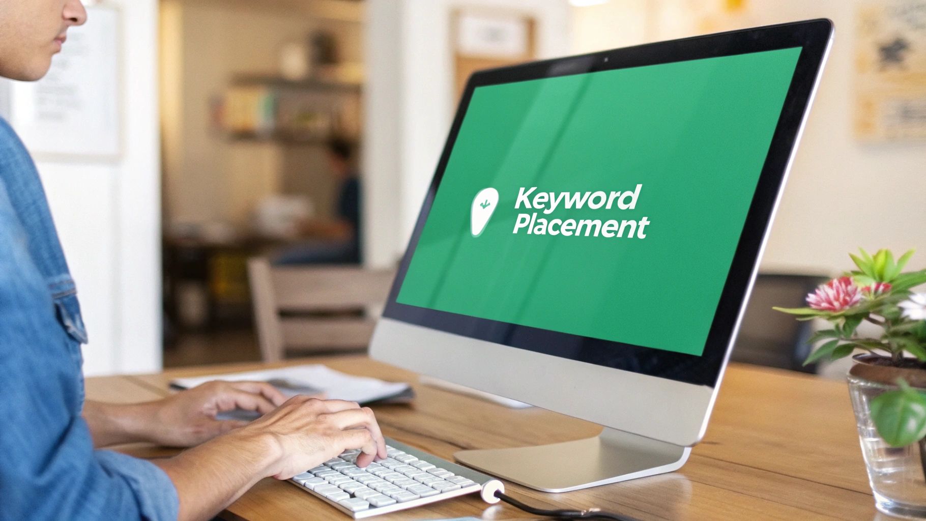 A person strategically placing keyword blocks into a YouTube video timeline, symbolizing successful optimization.