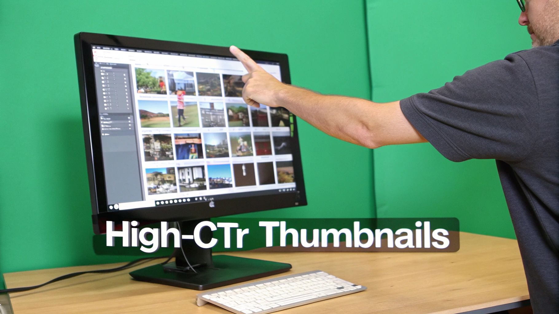 A person using a computer to edit a YouTube video's on-screen elements.