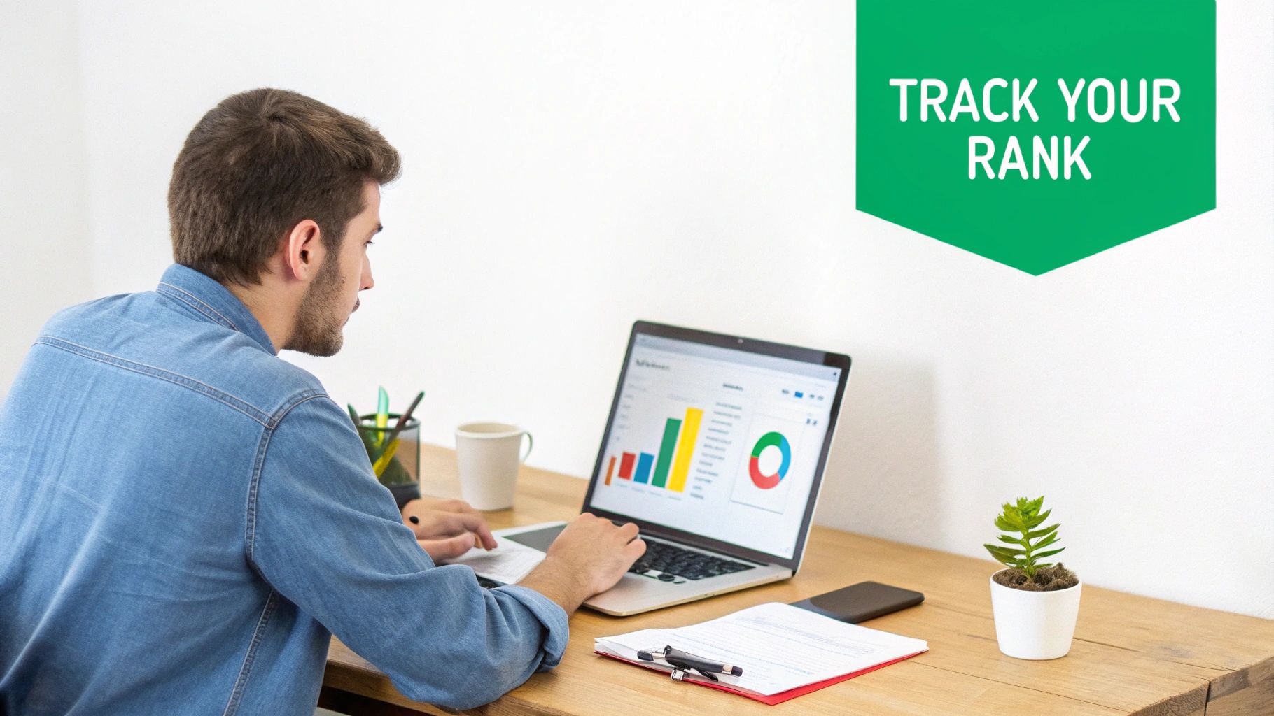 A person analyzing charts and graphs on a laptop screen, representing YouTube analytics and rank tracking.