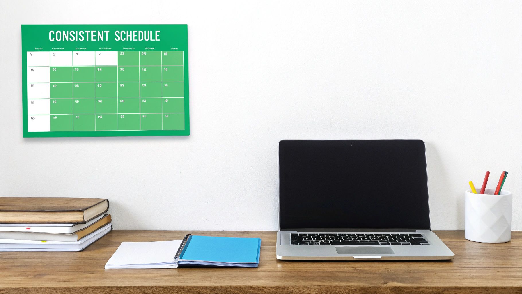 An infographic showing a content calendar to represent a consistent upload schedule.