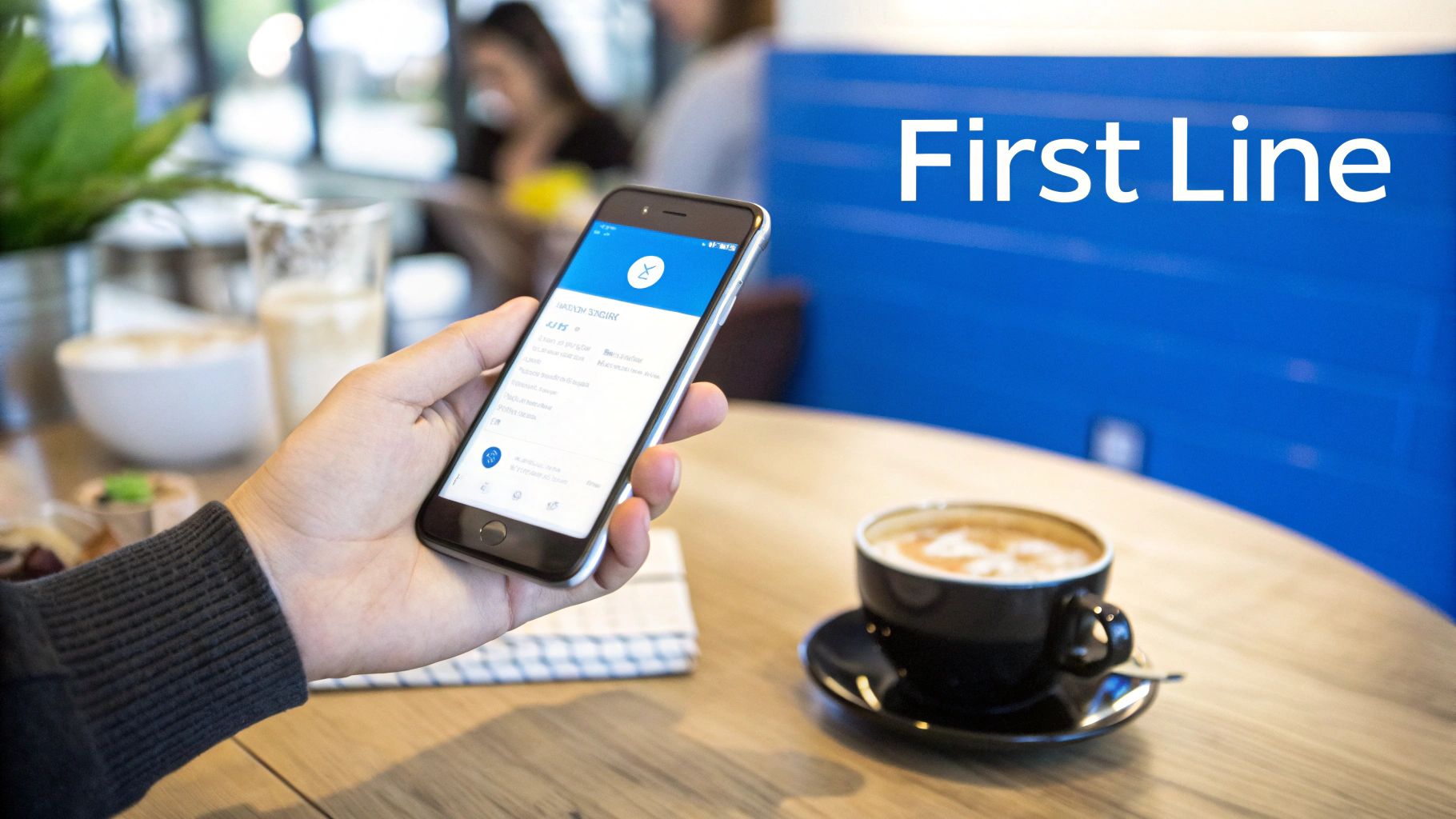 A person's hands typing on a laptop, with a cup of coffee and a notebook nearby, signifying the process of writing social media captions.